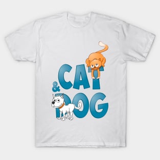 Funny Cat and dog illustration. T-Shirt